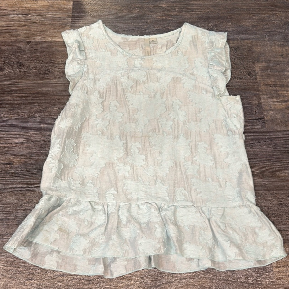 LC Lauren Conrad Light Blue Floral Brocade Ruffle Tank size XS